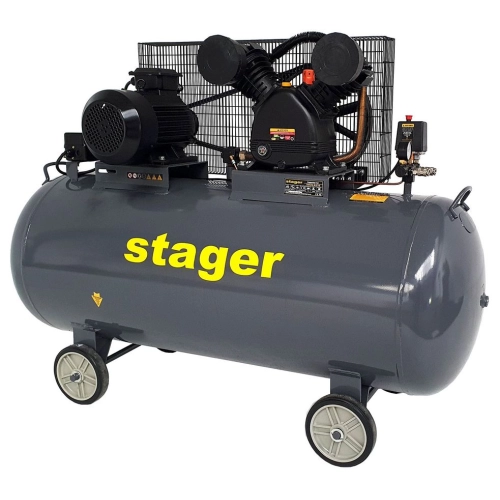 Compresor aer, 370L, 8bar, 600L/min, trifazat, angrenare curea Stager HMV0.6/370